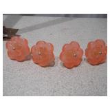 Set of 4 Vintage Pink Glass Floral Drawer Pulls / Knobs