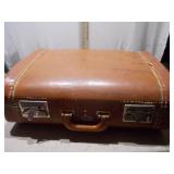 Vintage Small Accent Table and Hard-Shell Suitcase Lot