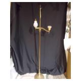 Vintage 3-Light Brass Floor Lamp with Ring Finial & Glass Shade