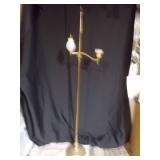 Vintage 3-Light Brass Floor Lamp with Ring Finial & Glass Shade