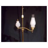 Vintage 3-Light Brass Floor Lamp with Ring Finial & Glass Shade