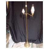 Vintage 3-Light Brass Floor Lamp with Ring Finial & Glass Shade