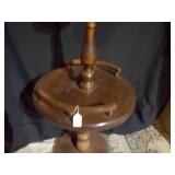 Vintage Wood Pedestal Accent Table Lamp with Fabric Shade