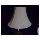 Vintage Wood Pedestal Accent Table Lamp with Fabric Shade