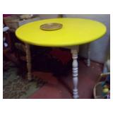 Vintage Yellow Oval Accent Table with Inset Lazy Susan Tray