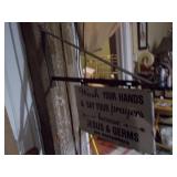 Vintage Hanging Metal Store Sign Bracket & Wood Sign