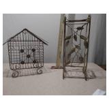 Decorative Wire Birdhouse and Metal Wine Rack Set