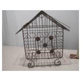 Decorative Wire Birdhouse and Metal Wine Rack Set