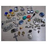 Vintage Costume Jewelry Crafting Lot – Mixed Broken Brooches, Pendants & Earrings