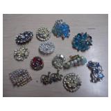 Vintage Rhinestone & Floral Brooch Collection – Mixed Craft Jewelry Lot