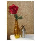 Floral, Amber Bottles & Soap Dispenser