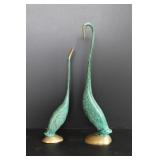 Verdigris Brass Crane Sculptures