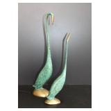 Verdigris Brass Crane Sculptures