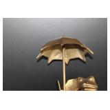 Brass Umbrella Frog Figure