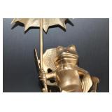 Brass Umbrella Frog Figure