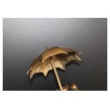 Brass Umbrella Frog Figure