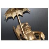 Brass Umbrella Frog Figure