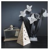 Party Lite Candle Lantern, Mirrored Box & Floral Sculpture