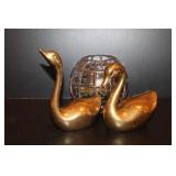 Brass Swan Figurines & Crystal Candle Holder