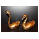 Brass Swan Figurines & Crystal Candle Holder