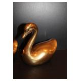 Brass Swan Figurines & Crystal Candle Holder