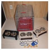 Pet Crate And Bowls