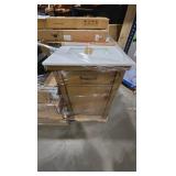 Home Decorators Collection Bellington 24 in. Single Sink Almond Toffee Bath Vanity with White Engineered Stone Top (Assembled)