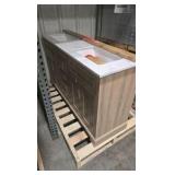 Home Decorators Collection Doveton 60 in. Double Sink Freestanding Weathered Tan Bath Vanity with White Engineered Marble Top (Assembled)