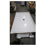 48" x 34" Alcove Shower Pan base with center drain in white with wall kit