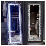 Vosuja Black 22 in. W x 61 in. H Rectangular LED Full Length Mirror with Crystal Crush Diamond Wall Mirror Leaning for Bedroom