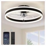 20 in. Indoor LED Black Low Profile Ceiling Fan Flush Mount Smart App Remote Control Dimmable Lighting