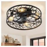 18 in. Indoor Black Low Profile Flush Mount Caged Ceiling Fan with Remote