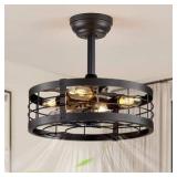 HINNIXY 16.5 in. Indoor Black Ceiling Fan Caged Ceiling Fan with Lights and Remote Industrial Enclosed Ceiling Fan