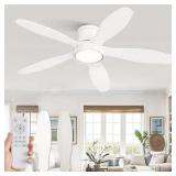 52 in. Low Profile Integrated LED Indoor Fresh White Ceiling Fan with Universal Remote For Bedrooms
