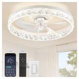 (2) HINNIXY 20 in. Smart Indoor Fresh White Crystal Flush Mount Color Changing LED Ceiling Fan with Light Kit and Remote App Control