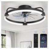 (2) HINNIXY 20 in. Dimmable LED Smart Indoor Black Modern Flush Mount Low Profile Ceiling Fan with Lights and Remote Control