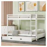 Polibi White Queen Over Queen Bunk Bed with Ladder and Trundle