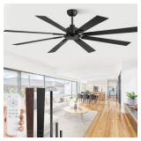 HINNIXY 72 in. Indoor/Outdoor Matte Black DC motor Industrial Ceiling Fan with Dual-Finish Blades and Remote Control