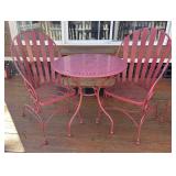 BY - Red Patio Table with 2 Chairs - Outdoor Metal Set