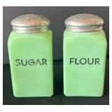 DR - Pair of Vintage Uranium Glass Sugar & Flour Shakers