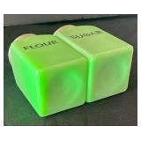DR - Pair of Vintage Uranium Glass Sugar & Flour Shakers