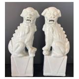 DR - Two Foo Dog Guardian Statues - Tall White Ceramic