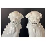 DR - Two Foo Dog Guardian Statues - Tall White Ceramic