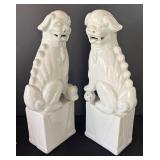 DR - Two Foo Dog Guardian Statues - Tall White Ceramic
