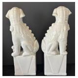DR - Two Foo Dog Guardian Statues - Tall White Ceramic