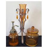 DR - Amber Glass Vase, Pump Dispenser & Lidded Jar