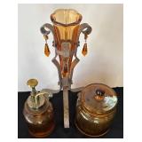 DR - Amber Glass Vase, Pump Dispenser & Lidded Jar