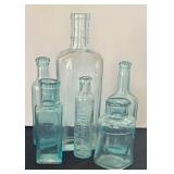 DR - Vintage Aqua Blue Glass Bottles Set
