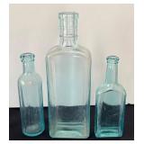 DR - Vintage Aqua Blue Glass Bottles Set