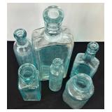 DR - Vintage Aqua Blue Glass Bottles Set